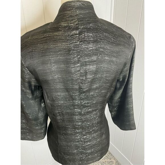 Eileen Fisher Women's S Black Grey 100% Silk Ripple 3/4 Sleeve Pearl Button Top - Picture 7 of 11